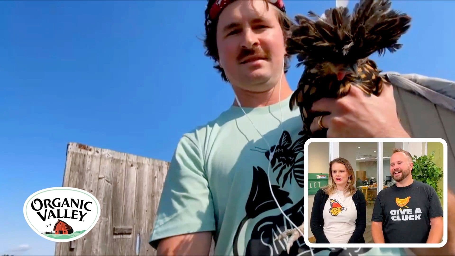 Casey Knapp holding a chicken.