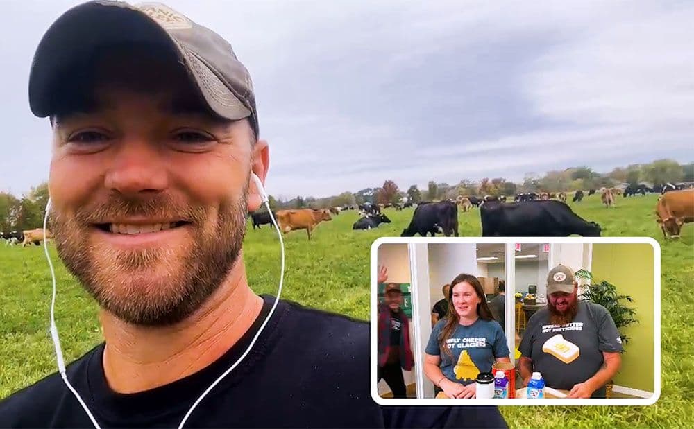 Jordan standing with his cows in the pasture.